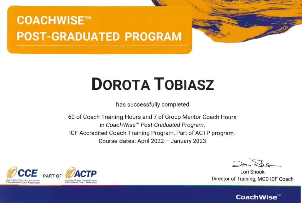 Certyfikat z coachingu - udokumentowane wykształcenie